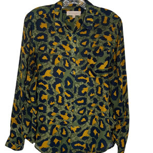 Philosophy Women's Top Cheetah Print Button Down Long Sleeves Collared Size S